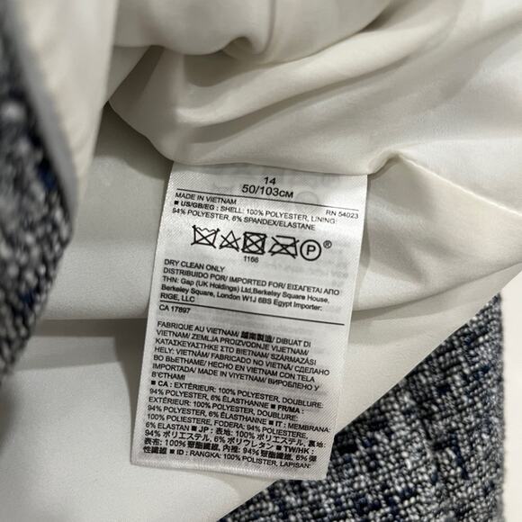 Banana Republic Navy White Tweed Raw Edge Hem Blazer Zip Up Jacket - Picture 5 of 7